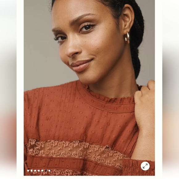 Anthroropologie BOHO Pilcro LongSleeve Mock-Neck Swing Orange Mini Midi Dress 2X - Picture 6 of 13